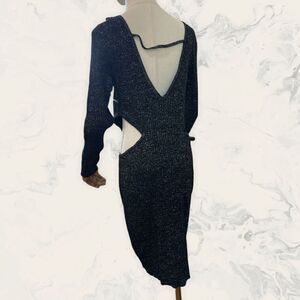 NWT OPEN EDIT Sparkle Cutout Sweater Minidress - Size L - Black